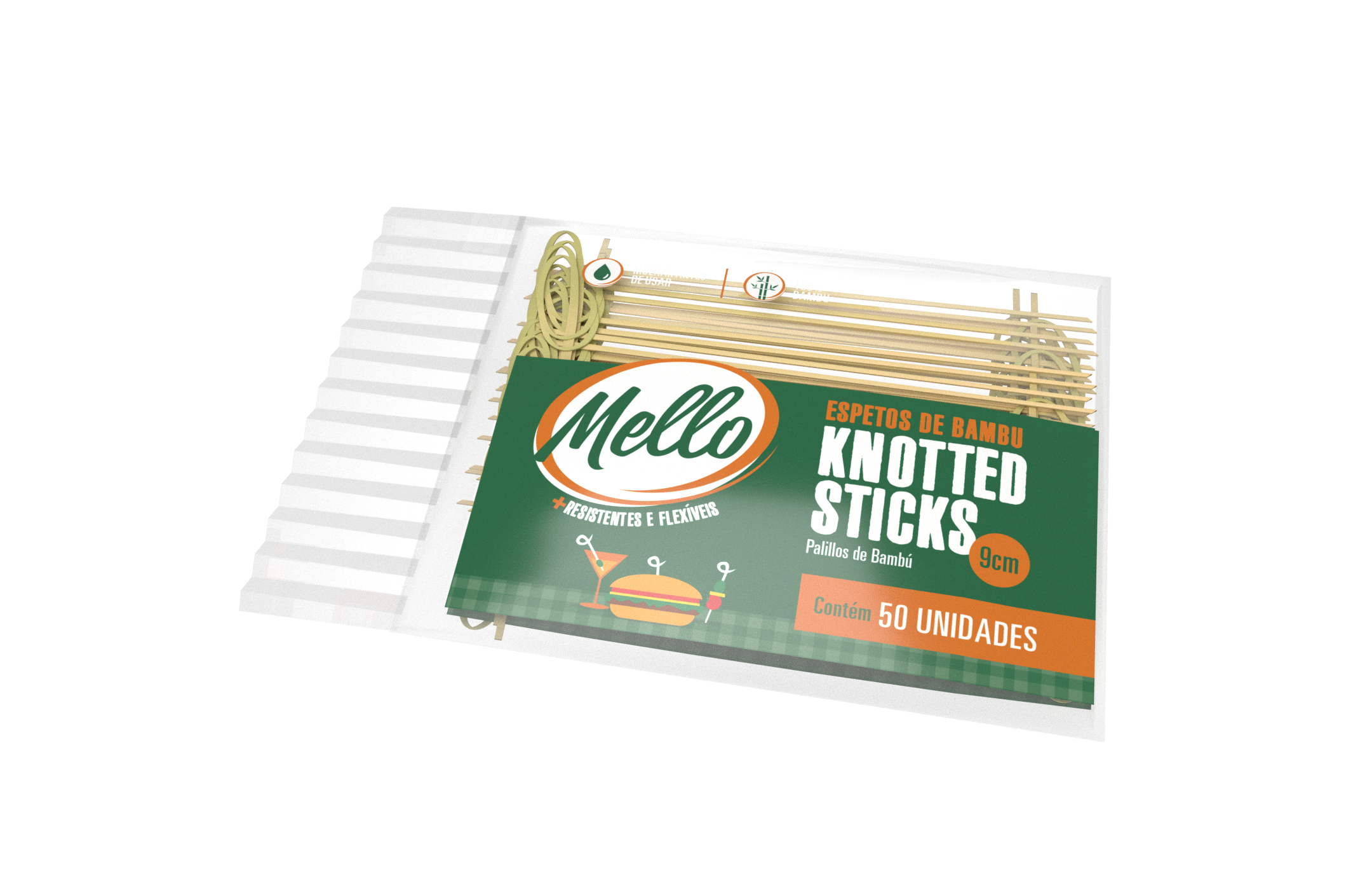 Espeto de bambu knotted sticks de 9cm com 50 unidades – Mello